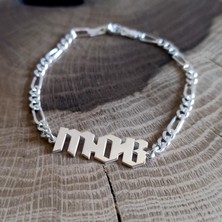 Osmanlı Gümüş Kişiye Özel Kalın Yazı Isim Erkek Gümüş Bileklik Künye Kalın Figaro Model Gblkalnyazı-Byz