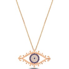 Osmanlı Gümüş Zirkon Taşlı Rose Nazarlıklı Göz Model Gümüş Kadın Kolye Gklgozmodl3-Ros