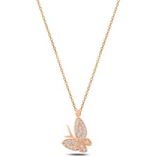 Osmanlı Gümüş Zirkon Taşlı Rose Kelebek Model Kadın Gümüş Kolye Gklklbkmdl1-Ros