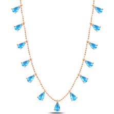 Osmanlı Gümüş Akuamarin Rose Kadın Gümüş Kolye GKLTSKLYM4D-ROS