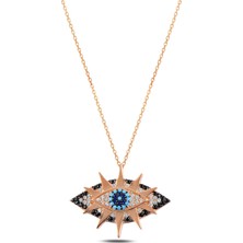 Osmanlı Gümüş Mix Taşlı Rose Göz Model 6 Gümüş Kadın Kolye Gklgozmodl6-Ros