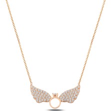 Osmanlı Gümüş Zirkon Taşlı Rose Tektaşlı Melek Kanadı Model Gümüş Kadın Kolye Gkltktsknd1-Ros