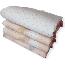 Bebek Özel Bebek Çocuk Beşik Kenar Koruma (4 Parça) Somon Bulutlu/pembe Yıldızlı