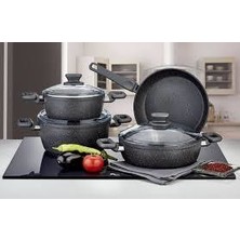 evimsaray  Granit Tencere Seti 7 Parça Defne Gri