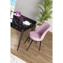 Canisa Concept Zen Serisi Mdf Açılabilir Siyah Mermer Desenli Mutfak Masası Takımı + 4 Pembe Sandalye