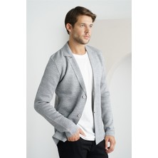 Tarz Cool Erkek Gri Şal Yaka Çelik Örgü Ceket HIRKA-HRKCKT1824R01S