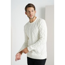 Tarz Cool Erkek Beyaz Sepet Örgü Bisiklet Yaka Triko KAZAK-TRZ1554R01S