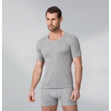 Namaldı 12 Adet Gri Renk Ribana Bisiklet Yaka Fanila