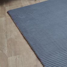 Tappeto Çizgi  Desenli Post Peluş Yıkanabilir Kaymaz Taban Halı Gri