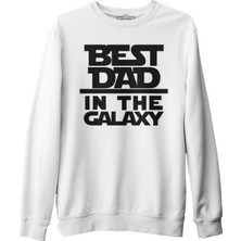 Lordd T-Shirt Best Dad In The Galaxy Beyaz Erkek Kalın Sweatshirt