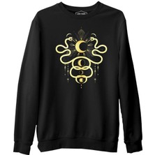 Lordd T-Shirt  Yılan ve Ay Siyah Erkek Kalın Sweatshirt