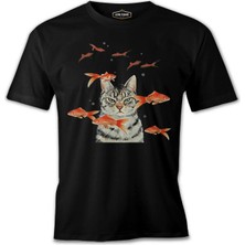 Lordd T-Shirt  Angry With The Fishes - Kedi Siyah Erkek T-Shirt
