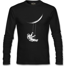 Lordd T-Shirt  Astronot Salıncak Siyah Erkek Sweatshirt
