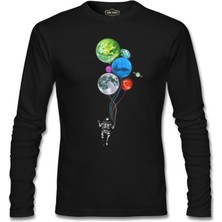 Lordd T-Shirt Gezegenler - Astronot Siyah Erkek Sweatshirt