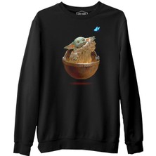 Lordd T-Shirt  Baby Yoda - Kelebek Siyah Erkek Kalın Sweatshirt
