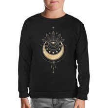 Lordd T-Shirt  Geometrik - Ay ve Yıldızlar Siyah Çocuk Sweatshirt