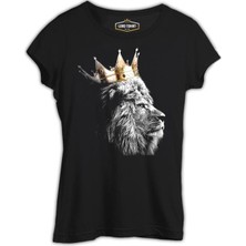 Lordd T-Shirt Aslan - Kral Taç Siyah Kadın T-Shirt