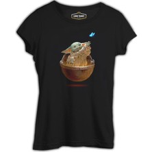 Lordd T-Shirt Baby Yoda - Kelebek Siyah Kadın T-Shirt