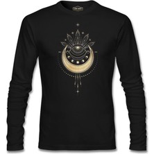 Lordd T-Shirt  Geometrik - Ay ve Yıldızlar Siyah Erkek Sweatshirt