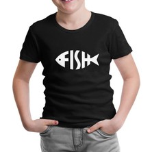 Lordd T-Shirt  Fish With Letters Siyah Çocuk T-Shirt