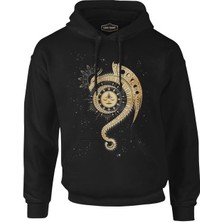 Lordd T-Shirt  Dragon ve Ay Siyah Erkek Fermuarsız Kapüşonlu