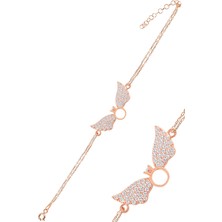 Osmanlı Gümüş Zirkon Taşlı Rose Tektaşlı Melek Kanadı Gümüş Kadın Bileklik