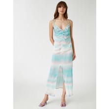 Koton V Yaka Saten Elbise Tie-Die