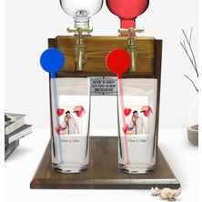 BK Kişiye Özel Renkli Baskılı Isimli Fotoğraflı Ikili Vodka Bardağı ve Çift Musluklu Doğal Ahşap Vodka Standı-28