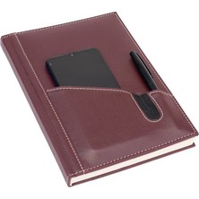 2K Deri Telefon Kılıflı Kapak Tarihsiz Düz Defter 17 x 24 cm Bordo