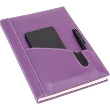 2K Deri Telefon Kılıflı Kapak Defter Ajanda Tarihsiz Kareli 17 x 24 cm Lila