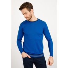 Desen Triko Erkek Yaka Kenarı Çizgili Sıfır Yaka Kazak Saks