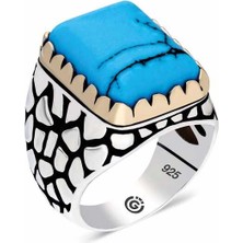 Gumush Gümüş Zirkon Turkuaz Taşlı Kare Erkek Yüzük