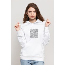 Qivi 14 Mart Dünya Pi Günü Pi Baskılı Beyaz Kadın Örme Kapşonlu Sweatshirt Uzun Kol