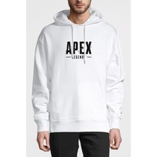 Qivi Apex Legends Baskılı Beyaz Erkek Örme Kapşonlu Sweatshirt Uzun Kol