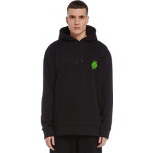 Qivi Billie Eilish Logosu Blosh Baskılı Siyah Erkek Örme Kapşonlu Sweatshirt Uzun Kol