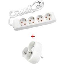 Viko Ekonomik 4'lü Grup Priz Topraklı Çocuk Korumalı 10 Metre + Viko Yonca 3'lü Fiş-Priz