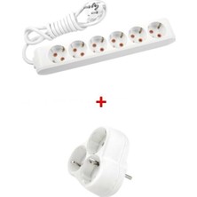 Viko Ekonomik 6'lı Grup Priz Topraklı Çocuk Korumalı 7 Metre + Viko Yonca 3'lü Fiş-Priz