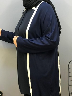 T'Dee Kadın Uzun Şerit Detaylı Krep Biyeli Çift Renkli Tunik