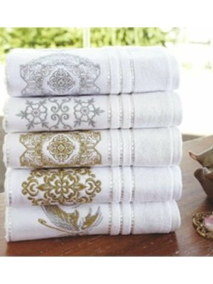 Özdilek 5 Adet Nakışlı El Yüz Havlusu (Gümüş & Gold)