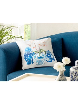 English Home Mikrofiber Kırlent 45 x 45 cm  Mavi Beyaz