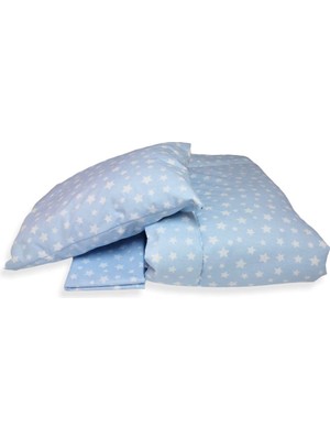 Bebek Özel Pamuk Bebek/çocuk Yastık Çarşaf Yorgan Seti Mavi Yıldızlı