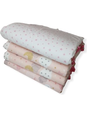 Bebek Özel Bebek Çocuk Beşik Kenar Koruma (4 Parça) Somon Bulutlu/pembe Yıldızlı