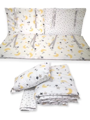Bebek Özel Bebek/çocuk Uyku Seti Sarı Hilal/küçük Gri Yıldızlı 7 Parça