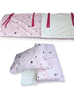 Bebek Özel Bebek/çocuk Uyku Seti Pembe Hilal/yıldızlı 7 Parça