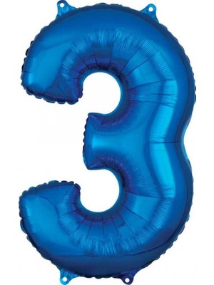 Mavi Renk 3 Rakam 80 cm Folyo Balon Parti Sürprizi 1 Adet Şişirilmemiş
