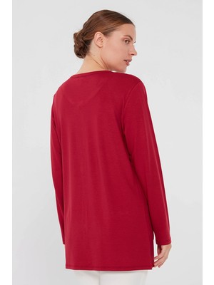 Desen Triko Kadın Sıfır Yaka Önü Simli Penye Ceket Kırmızı