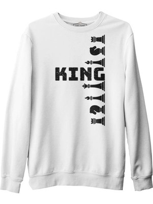Lordd T-Shirt  Satranç - King Beyaz Erkek Kalın Sweatshirt