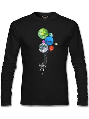 Lordd T-Shirt  Gezegenler - Astronot Siyah Erkek Sweatshirt