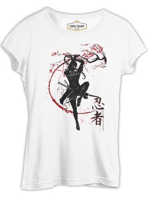 Lordd T-Shirt Japon Savaşçı - Rüzgar Beyaz Kadın T-Shirt