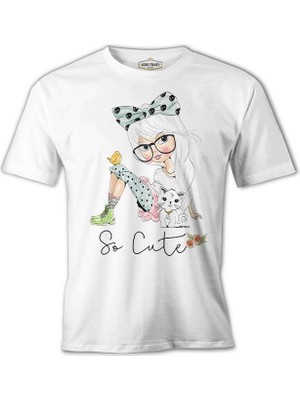 Lordd T-Shirt  Kuş Kedi Küçük Kız Beyaz Erkek T-Shirt